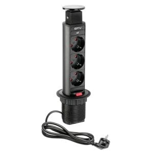 Útdraganleg borðtengieining Ø60 með rafmagni – svört