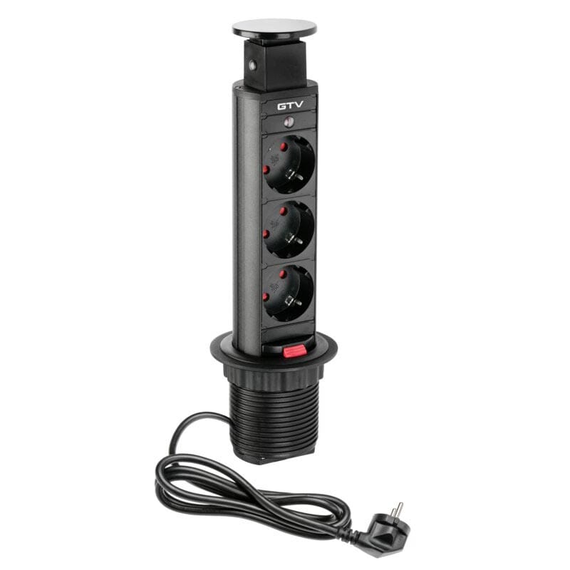 Útdraganleg borðtengieining Ø60 með rafmagni – svört