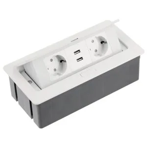 Innfelld borðtengieining með rafmagni og USB – hvít