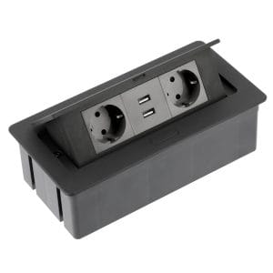 Innfelld borðtengieining með rafmagni og USB – svört