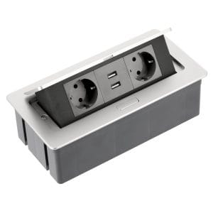 Innfelld borðtengieining með rafmagni og USB – ál