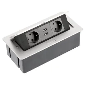 Innfelld borðtengieining með rafmagni og USB – ál