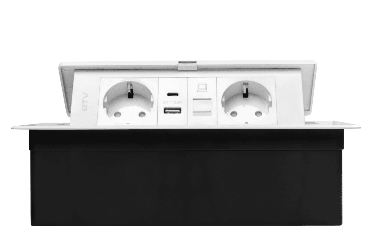 Innfelld borðtengieining með rafmagni, USB og nettengingu – hvít - Image 5