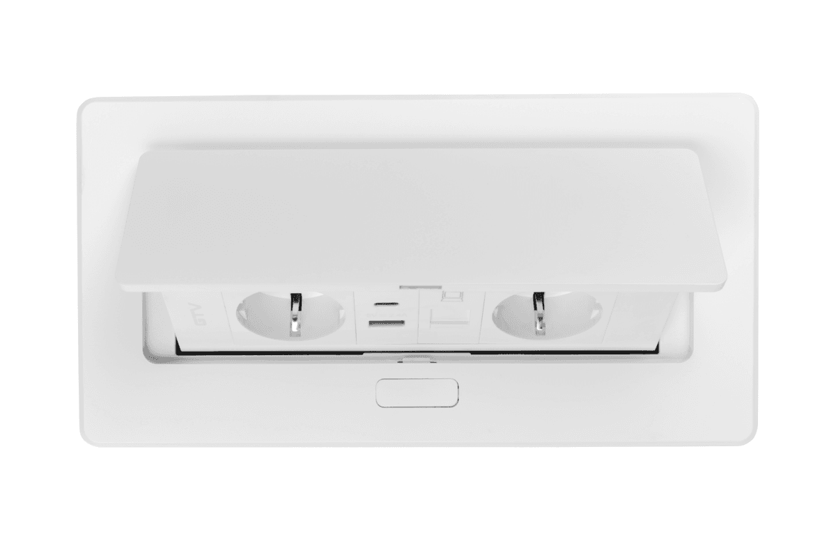 Innfelld borðtengieining með rafmagni, USB og nettengingu – hvít - Image 3