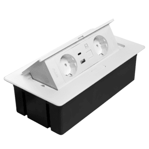 Innfelld borðtengieining með rafmagni, USB og nettengingu – hvít