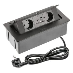 Innfelld borðtengieining með rafmagni, USB og nettengingu – svört