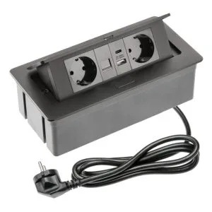 Innfelld borðtengieining með rafmagni, USB og nettengingu – svört