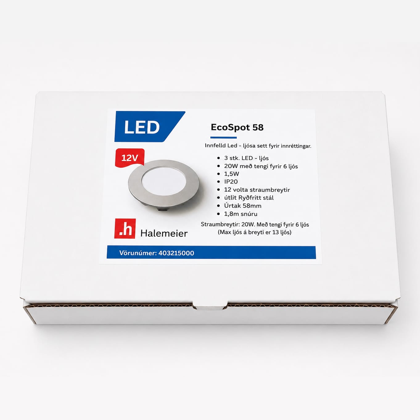 Halemeier EcoSpot 58 LED innfelld ljósasett – 3 ljós, 12V
